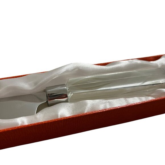 Oleg Cassini Clear Crystal Cake Knife In Orange Satin Lined Gift Box - Picture 3 of 9